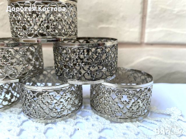Красиви посребрени пръстени за салфетки от Англия, тип дантела, 8 бр, снимка 2 - Антикварни и старинни предмети - 46474136