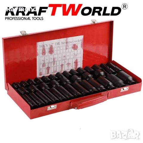Комплект ударни вложки 35 части KraftWorld – 1/2″, 8–32 мм, шестостенни, снимка 4 - Други инструменти - 51465388