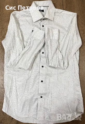 Мъжка бяла риза на черни точки, снимка 1