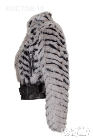 Дамско кожено яке 4084 със сив и черен пух., снимка 2 - Якета - 51786868