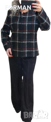 Черно сако в едро бяло-сиво-червено каре, снимка 2 - Сака - 49685729