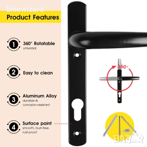Комплект дръжки за врати SWAWIS 92мм с монтажни аксесоари за входни интериорни и вътрешни врати НОВО, снимка 5 - Други - 53168251