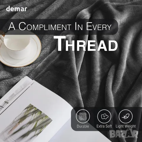 Bedbric Сиво шалте, пухкав полар за дивани и легла - 400 г/м² единично, 130 х 150 см - уютно и топло, снимка 5 - Други - 49930889