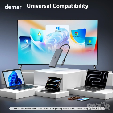 Acer 6-в-1 USB C хъб 10Gbps, USB C към HDMI адаптер 4K@60Hz, 2×USB-C 3.2, 1×USB A 3.2, 1×USB 2.0, снимка 7 - Кабели и адаптери - 54217906