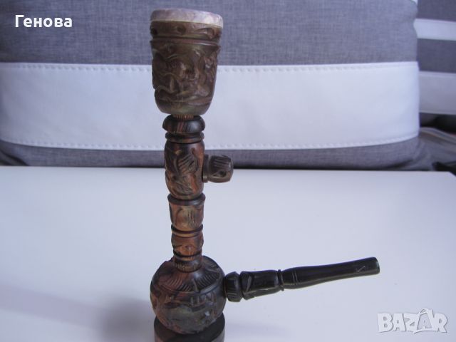 Автентична лула за пушене от дърво и камък на Yao Hill Tribe, снимка 1 - Антикварни и старинни предмети - 45478723