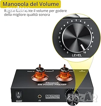 PROZOR Phono предусилвател с лампи за MM грамофон с контрол на силата на звука, снимка 3 - Грамофони - 53934968