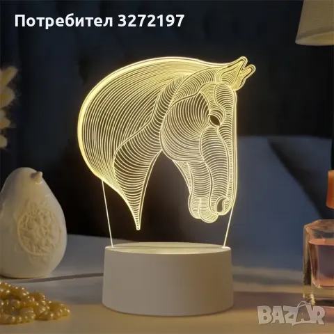 Холограмна 3D LED лампа - Конска глава, снимка 2 - Настолни лампи - 49508132