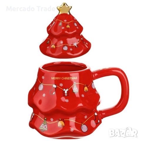 Коледна чаша Mercado Trade, Елха, 450мл., Червен, снимка 2 - Чаши - 52471332