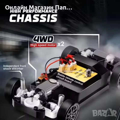 4WD RC Дрифт кола с LED светлини – 20KM/h високоскоростна радиоуправляема кола (Сива), снимка 5 - Коли, камиони, мотори, писти - 52371299