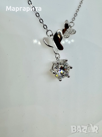 Сребърно колие с мойсанит (диамант) 1 карат, снимка 6 - Колиета, медальони, синджири - 52618647