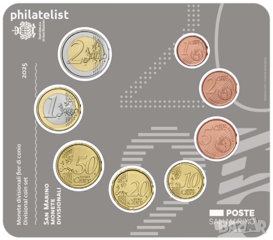 Сан Марино 2025 година - Евро сет от 1 цент до 2 евро BU, снимка 3 - Нумизматика и бонистика - 53773995