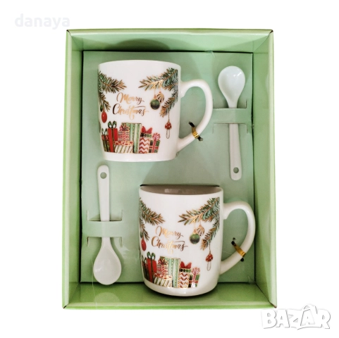 6243 Комплект коледни чаши с лъжички в подаръчна кутия – Merry Christmas, снимка 7 - Чаши - 52155041