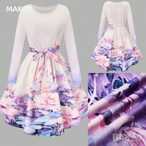 Приказна макси елегантна рокля с коланче с прелестни цветя и омбре ефект- Пролетно Бижу, снимка 1 - Рокли - 45513538