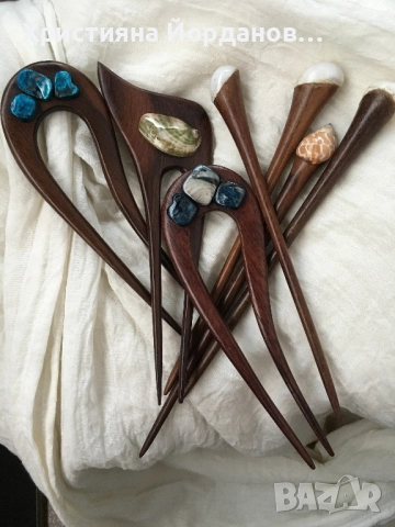 Ръчно изработени дървени фуркети за коса 