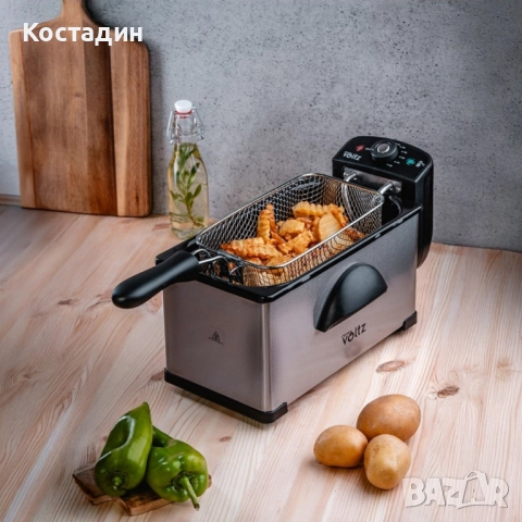 Фритюрник Voltz, 2000W, 2л./ 3л., демонтиращ се съд, капак и филтър,инокс, 2 ГОДИНИ ГАРАНЦИЯ
