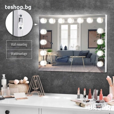 Огледало за баня Aquamarin Holywood LED 58 x 43 см, снимка 7 - Огледала - 53775844