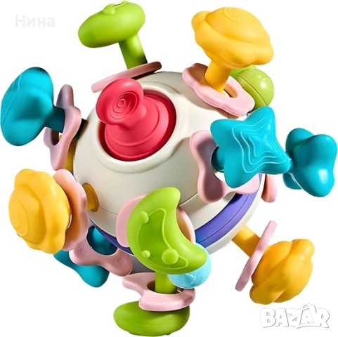 Бебешка сензорна топка/ чесалка за гризкане при никнене на зъбки с космически елементи 🛰🪐🚀🌍, снимка 5 - Дрънкалки и чесалки - 51069644