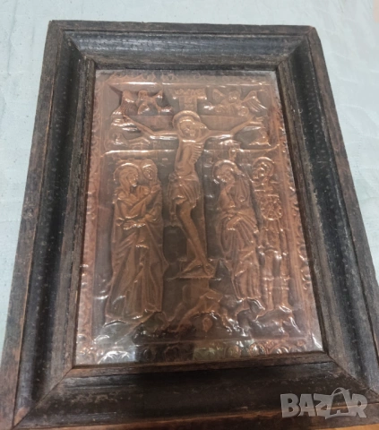 2 големи икони медна Разпятие Христово и дървена ръчно рисувана-Св.Иван Рилски 37/23, снимка 7 - Икони - 53998835