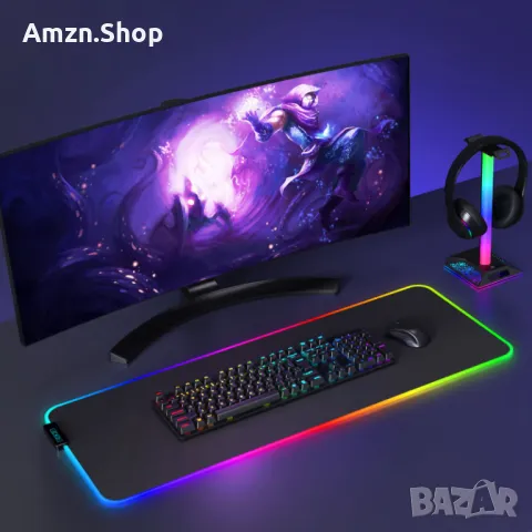 Геймърска светеща LE стойка за слушалки Аксесоари за компютър RGB стойка за слушалки с 2 USB зарядни, снимка 3 - Слушалки за компютър - 47015046