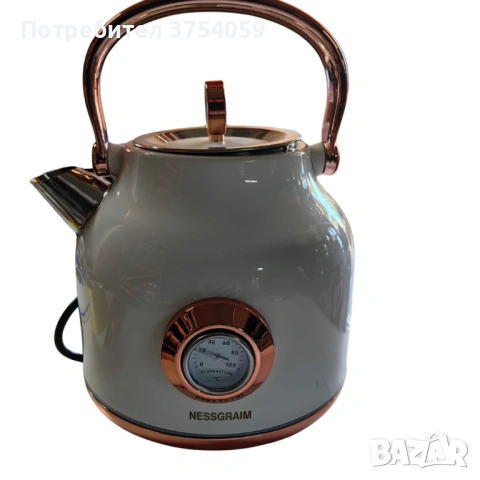 Електрически чайник NESSGRAIM от неръждаема стомана с ретро термометър – 1.7 L, 2200W, снимка 8 - Кани - 53209008