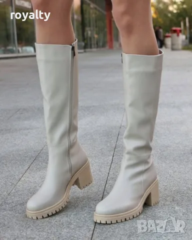 Ботуши на ток - бежова кожа