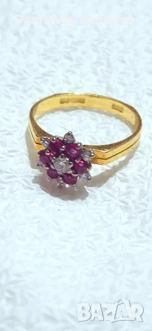 Златен пръстен с Диаманти и Рубини 18 карата,проба 750, снимка 8 - Пръстени - 47890971