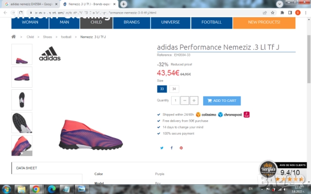 Adidas NEMEZIZ EH0584 Размер EUR 38 2/3 / UK 5 1/2 стоножки 84-12-S, снимка 2 - Футбол - 52666832