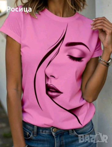 Дамска блуза с къс ръкав L размер розова нова 