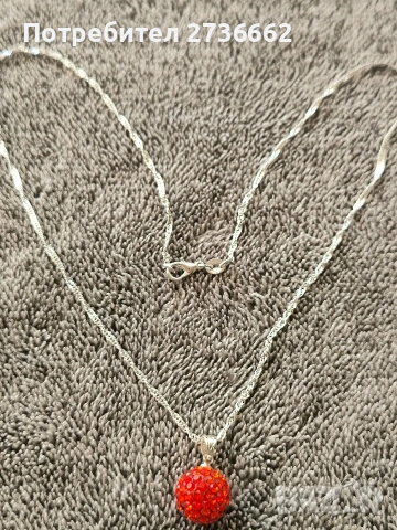 Сребърно колие с оранжев цирконии , снимка 2 - Колиета, медальони, синджири - 53795805