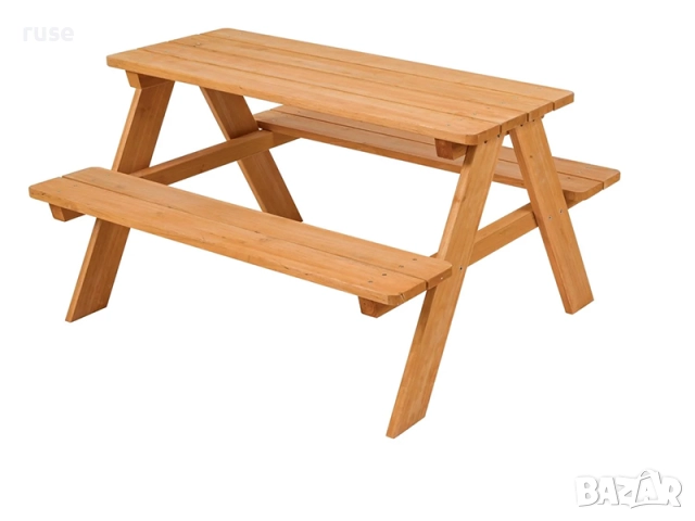 НОВА! Детска дървена маса с пейки 89x79x50см, снимка 4 - Други - 52399830