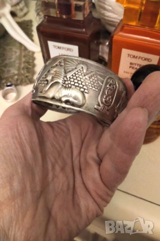 Уникална ,рядка сребърна гривна ковано сребро Египет , снимка 5 - Гривни - 45150381