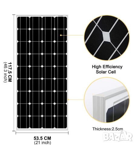 Комплект 100w соларен панел + 30А контролер + кабели 8м., снимка 6 - Друга електроника - 46295767