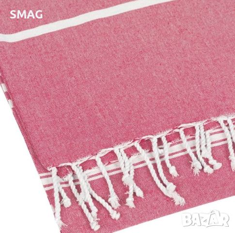 Плажна кърпа (хавлия) от памук фуксия бяло райе 160x90 см, снимка 2 - Други - 46371161