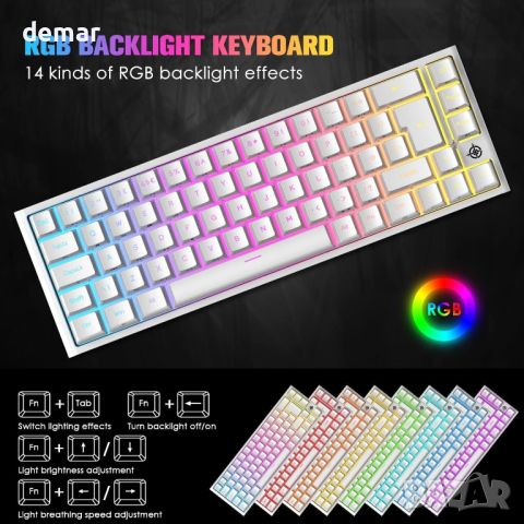 EWEADN MK26 UK Layout 60% игрална клавиатура, 22 RGB Chroma Backlit, 67 клавиша, USB кабелна, снимка 4 - Клавиатури и мишки - 46541139