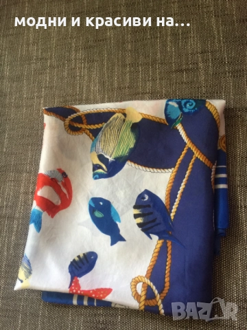 Копринен шал с морски десен, снимка 6 - Шалове - 52198701