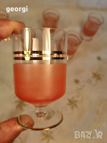 ретро стъклени чаши за ракия със златен кант и цветно стъкло   26/1, снимка 4 - Чаши - 50493586