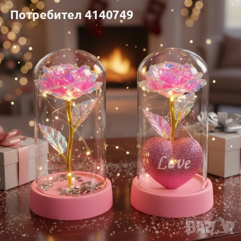 Светеща декоративна роза в купол - Светлина, романтика и любов