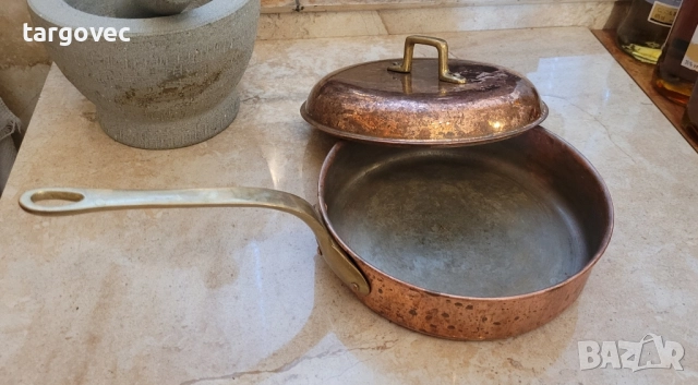 Марков меден тиган с капак, снимка 2 - Антикварни и старинни предмети - 52150097
