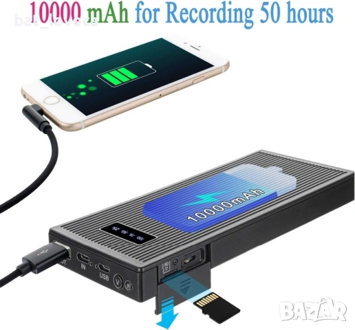 Скрита камера Powerbank 10000 mAh – Full HD 1080p, нощно виждане, снимка 7 - Камери - 53666650
