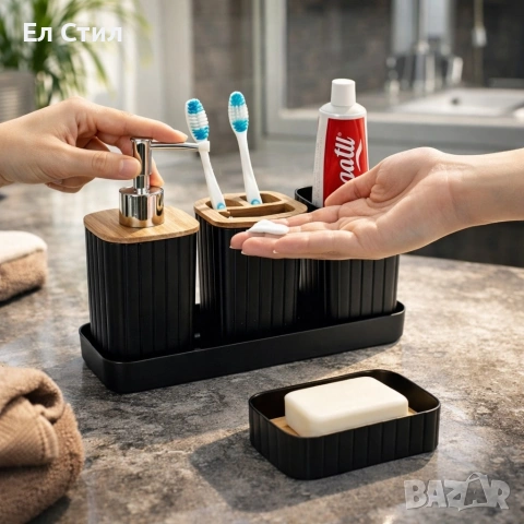 Комплект аксесоари за баня 5 части с табла, снимка 5 - Органайзери - 53573361