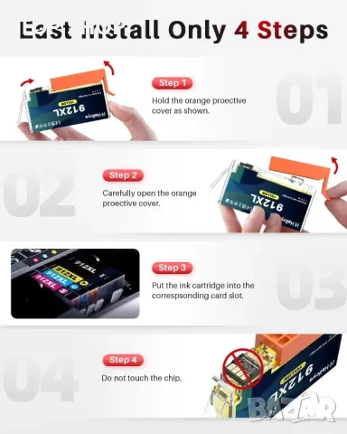 Halloya 912XL мастилени касети за HP 912 XL за OfficeJet 8010 и OfficeJet Pro 8022 (4 касети), снимка 6 - Консумативи за принтери - 49340602