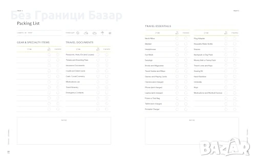 Нов Пътнически дневник за пътувания с 6 секции и списъци за багаж фрази на 21 езика и страници скици, снимка 6 - Учебници, учебни тетрадки - 54133160