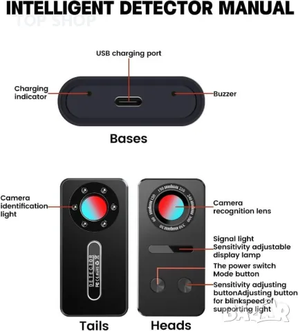 Детектор за скрита камера, детектор за скрити устройства, GPS тракери/подслушващи устройства/камери, снимка 7 - Друга електроника - 49552042