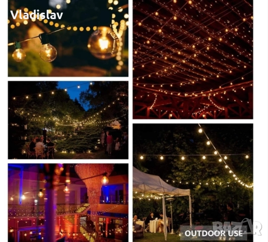 Външен LED гирлянда 15 LED G40 крушки 10м, снимка 3 - Лед осветление - 52020438