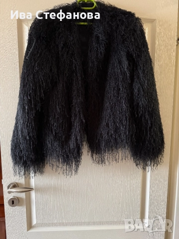 Уникално ново елегантно официално парти коктейлна черно рошаво сако жилетка наметка болеро , снимка 3 - Сака - 46483567