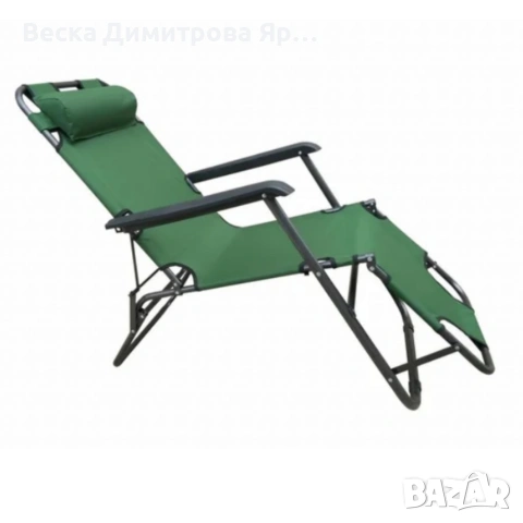 Сгъваем зелен шезлонг с възглавница - комфорт и релакс, снимка 2 - Градински мебели, декорация  - 53916249