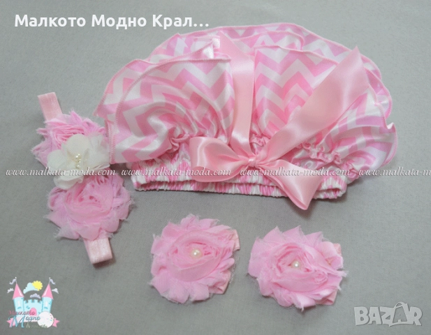Комплект шорти с воали, лента за коса и цветя за крачета, снимка 2 - Комплекти за бебе - 51452492