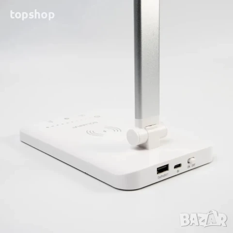 Настолна лампа SOLMIRA с подложка за безжично зареждане, 42 LED, сребриста, CE сертификат и RoHS, снимка 6 - Настолни лампи - 50501463