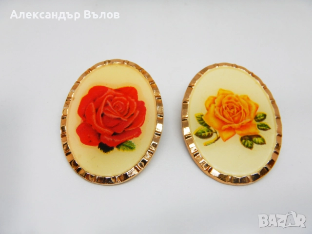 Две Стари Брошки Рози Комплект Мода Бижута, снимка 5 - Други - 52622321