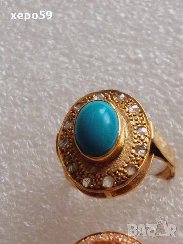 Лот златни пръстени с цитрин,корал,тюркуаз и диаманти,злато 750/цени,1800,900,750 евро., снимка 4 - Пръстени - 52307676